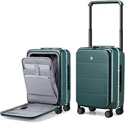 [Hanke] Front Pocket Wide Handle Hard Shell Suitcases, Blackish Green, 20-inch Carry On, TRAVEL