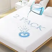 2 Pack King Size Premium Waterproof Mattress Protector, Soft Breathable Mattress Pad, Noiseless Waterproof Bed Cover - Stretch to 21" Fitted Deep Pocket Mattress Protection