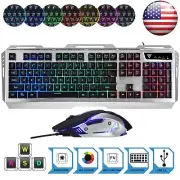 Gaming Keyboard + Mouse Wired LED RGB Backlight Bundle for PC Gamers, Xbox, PS4