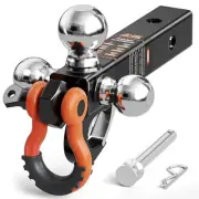 Tri Ball Mount Trailer Hitch with Pin,Tow Hook & Clevis Shackle, Fits 2 inch