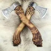 Custom Handmade Carbon Steel Viking Axe Hand Engraved Leather Sheath Bearded Axe