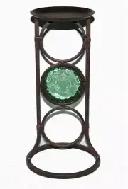 Partylite LA ROSETTA Bronze Metal Glass Medallion 13.5" Pillar Candle Holder NIB
