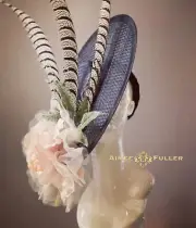 Kentucky Derby Fascinator Dk Navy Blue Pink Gray Black Lady Amherst Feather Hat