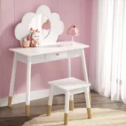 1 Set Keezi Kids Dressing Table Chair 2 in 1 Vanity Makeup Wooden Leg Mirror Drawer