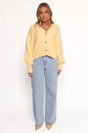 [PUP4] Isabel Button Front Cardigan - Yellow XS Yellow