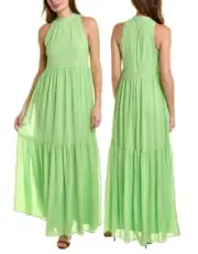 AIDAN AIDAN MATTOX NWT Sz.4 Tiered Mock Neck halter Lime Green Maxi Dress