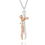 Men Women Chain Necklace Cross Pendant Couple Love Hug Dance Gift Rose gold
