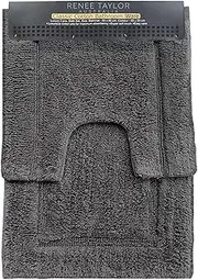 2pc Renee Taylor Tufted Bath/Contour Mat Set Cotton 2200GSM Toilet/Shower Nickel