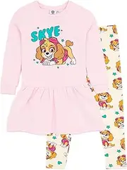 [PAW PATROL] Sweater Dress And Leggings Set Girls | Kids Toddlers Skye Rescue Pup Pink Sweat Jumper Stars Cream Trousers Outfit Merchandise