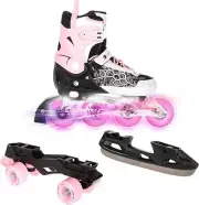 Skates, Ice/Inline/roller Convertible Frames 3 in 1 youth skates PINK Size 5-7