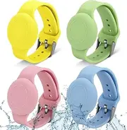 T Tersely 4 Pack Waterproof Case for Apple Airtag Bracelet for Kids, Soft Silicone Hidden Air Tag Wristband Full Case Cover Lightweight GPS Tracker Holder Watch Band (Yellow+Green+Pink+Blue)