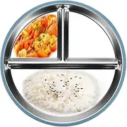 Stainless Steel Baby Plates with Suction, Three Compartments Metal Food Tray Stainless Steel Dishes, Non-Stick Metal Dishes Portion Control Plate for Home School