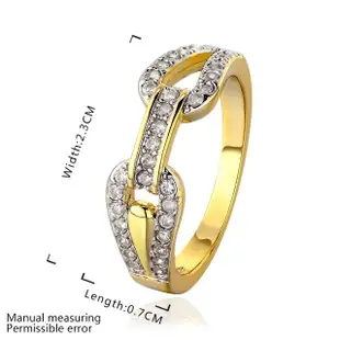 【Aphrodite 愛芙晶鑽】美鑽釦環造型鑲鑽戒指(黃金色)