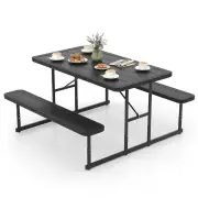 CostwayPicnic Table Bench Set with Umbrella Hole for 2-4 People-Black