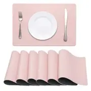 Faux Leather Placemats Pink and Grey Table Place Mats Set of 6 Waterproof Oil...