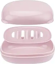 nophike Soap Holder with Lid 1 Pack，Travel Soap Container with Removable Draining Layer.Soap Dish for Home, Camping, Travel，Fashion Soap Box (Pink)