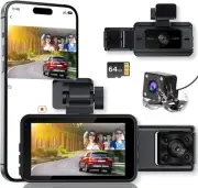 Dash Cam Front and Rear Inside, 3 Channel Dash Camera for Cars, 1080P Triple ...