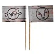 200x Flag Picks 65mm "M Well" Steak Marker One Tree Toothpick Skewer Bamboo