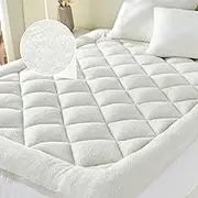 HOMTEC Mattress Topper Queen for Back Pain Thick Mattress Pad Cover Protector Sherpa Plush Pillow Top Down Alternative Fill Mattress Cover with 8-22 Inch Deep Pocket