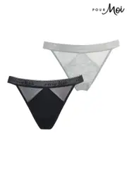 Pour Moi Black G-String Modal and Mesh Knickers 2 Pack (531464) | $28