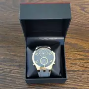 NWT Axion Mens Analog Watch Gold Black Large 52 MM Silicone Wristband Digital