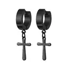 1 Pair Black Cross Earring Stainless Steel Hinged Hoop Gothic Men Ear Piercing
