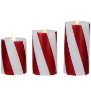 Northlight 3 Candy Cane Stripes Flameless LED Christmas Wax Pillar Candles 6"