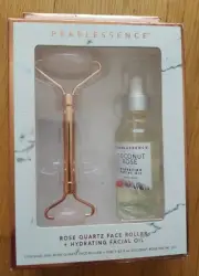 Rose Quartz Face Massage Roller + Coconut Rose Hydrating Facial Oil Gift Set NEW