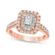 1.0 CT. T.W. Emerald-Cut Natural Diamond Double Frame Engagement Ring in Solid 14K Rose Gold