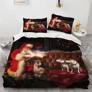 v785 Bed Sheets Cat Merry Christmas Santa Claus Bedding Set Boys Girls Twin Queen Size Duvet Cover Pillowcase Bed Kids Adult Home Textileextile 3-Piec