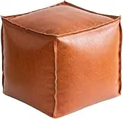2025 New Stuffable Cushion Bag, Stuffable Zipper Beanbag, Leather Pouf Ottoman, Neatly Organize Blankets, Toys, Or Magazines Inside (Light Brown)