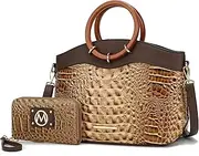 [MKF Collection] Croco Tote Set Bag for Women, Top Handle Ladies Shoulder Handbag With Wristlet Wallet, Ladies Fashion Purse