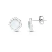 Sterling Silver Octagonal Mother Of Pearl Stud Earrings