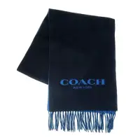 在飛比找博客來優惠-COACH 純羊毛保暖格紋流蘇圍巾-深藍/寶藍