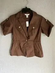 NWT White House Black Market Safari Jacket With Tie Waist Dark Chestnut Size 00