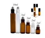 5pcs Refillable Roll On Bottle Glass Perfume Oil Roller Sample Cosmetics Vial