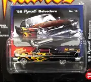 Johnny Lightning 58 1958 Plymouth Belvedere Black With Flames Collectible Car