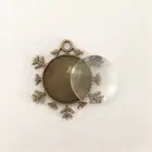 2 SETS Vintage Bronze Snowflake Cameo Setting Cabochon Base Tray with 25mm Glass