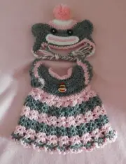 Doll Clothes Outfits, Crochet Dress, Pk Sock Monkey Dress & Hat Fits 14.5" Doll