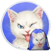 Cats Funny Faces Drawings White Kitten Round Beach Towel