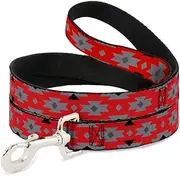 Buckle-Down Pet Leash - Navajo Gray/Red/Gray/Black - 6 Feet Long - 1" Wide