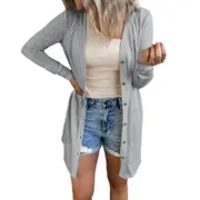 Women's Casual Open Front Knit Cardigans Long Sleeve Plush Sweater Coat- Grey