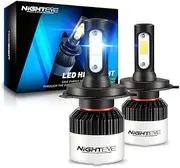 NIGHTEYE H4 LED Headlight Bulbs, 200% Super Bright H4 Led Bulb 9000LM 72W 6500K Cool White Automotive H4 Led Headlight Conversion Kit