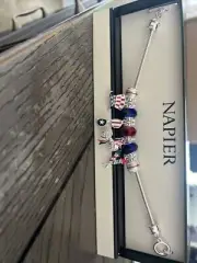 New Napier Silver Tone Patriotic 4th Of July Charm Bracelet Beautiful