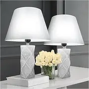 Levigo Ceramic Table Lamps Set of 2, 11" Bedside Lamps Modern Nightstand Lamp Desk Reading Lamp for Bedroom, Living Room, Office, 2 Bulbs Included (White)