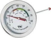Compost Thermometer - Stainless Steel Dial Thermometer for Home and Backyard Composting - 50mm Diameter C&F Dial, 295mm Temperature Probe