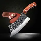 Handmade Butcher Knife Forged Steel Wood Handle Chef Hammered Cleaver Slicing 6"