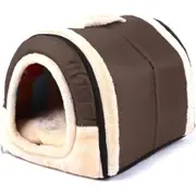 Pet Dog House Kennel Soft Puppy Cat Cave Beds Doggy Warm Cushion Brown M