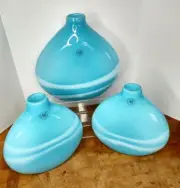 Margies Garden of California Hand Blown Artesian 3 Blue Swirl Home Décor Vases