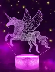 Unicorn beside Lamp 3D Optical Illusion Night Light,16 Colors Changing Remote Co